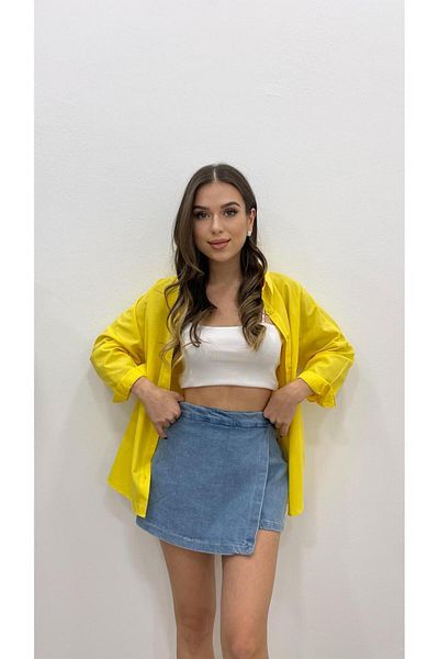 MODA Cămașă de bază lungă galbenă pentru femei