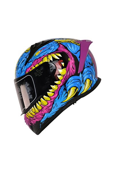 MTS M-201 GONGJU PEMBE-MAVİ GÜNEŞ VİZÖRLÜ KASK (SİYAH CAMLI)