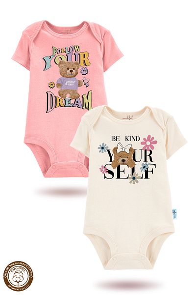 MAHFEL 2-Piece 100% Cotton Organic Printed Snap Fastener Baby Bodysuit