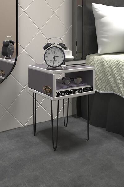 Kenzlife Komodin Ortense Gri Komidin 44*29*29 Metal Ayaklı Orta Zigon Sehpa Minik Boy (M)