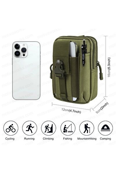 Bosile Taktik Modüler Mini Haki Yeşil Göğüs Bel Telefon Molle Çantası Spor Bi...