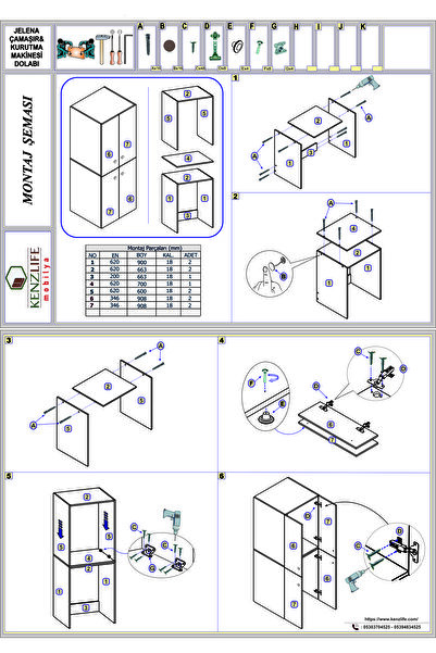 Kenzlife Çamaşır-Kurutma Makinesi Dolabı Kapaklı Jelena Byz 180*70*60Banyo Çift Katlı+Tekli Duvar Rafı Hediye