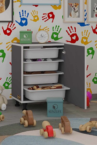 Kenzlife Sepetli Mutfak Dolabı Ruberukapak Gri 062X45X30 Kapaklı Banyo Çamaşır Beyaz 4 Lü Sepet