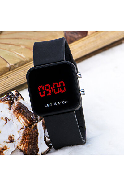 Rower Mat Siyah Kare Dijital Led Ekran Siyah Silikon Kordonlu Unisex Kol Saat ST-303612