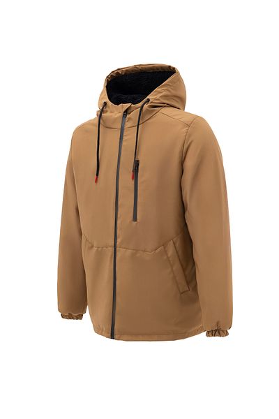 firststops معطف رياضي بغطاء للرأس مقاوم للماء والرياح للرجال من Shearling باللون البني الفاتح
