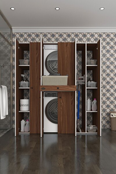 Kenzlife Çamaşır-Kurutma Makinesi Dolabı Nazzam Cvz 187*170*60 Çekmeceli Raflı Banyo
