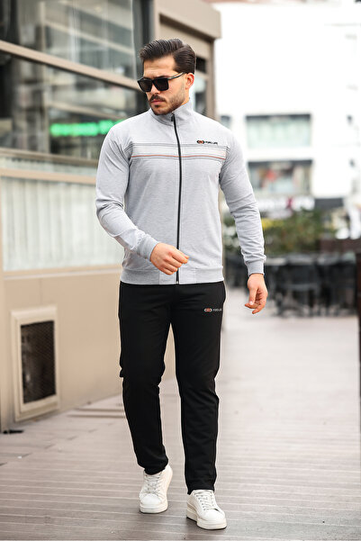 Fors Life Мъжки стилен анцуг с бродиран детайл на гърдите, сив