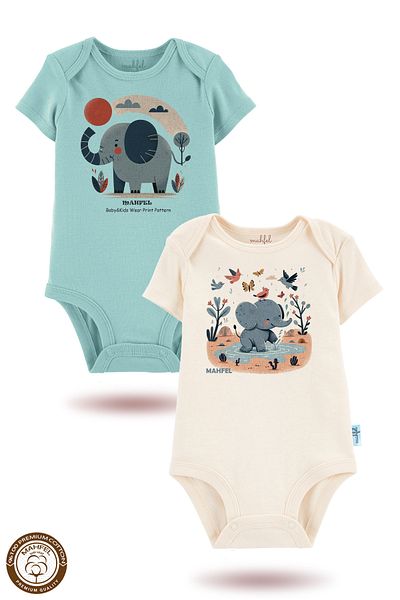 MAHFEL 2-Piece 100% Cotton Organic Printed Snap Fastener Baby Bodysuit