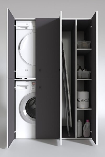 Kenzlife Çamaşır-Kurutma Makinesi Dolabı Kapaklı Yaromira Gri 180*120*60 Banyo Arkalıksız