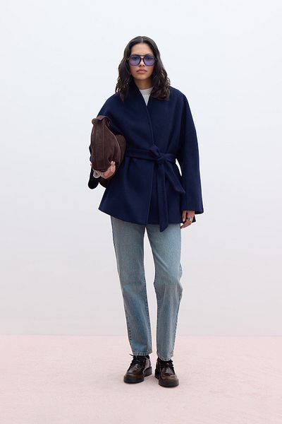 Manuka Palton cu caju în stil kimono bleumarin