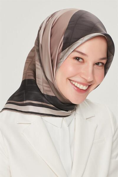Armine İpek Eşarp Nostalji - 8516-03 Siyah Bej Twill