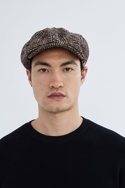 Nordbron Men's Brown Plaid Wool Cap - Fully Fitted Bondez with Durable Elastic Head
