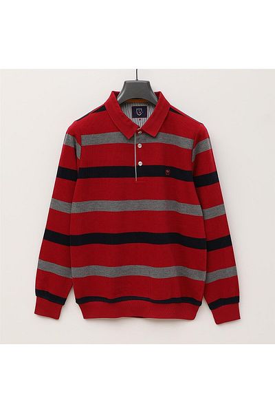Dio Rise Men's Long Sleeve Slim Polo Neck Sweatshirt - Czt-118 - Red