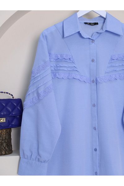 Modamorfo Modrá košile - oversize knoflík, rameno a přední vroubkování