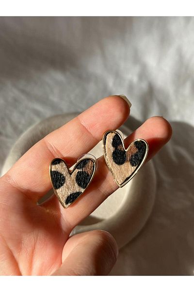 2D2B Nature Steel Gold Color Leopard Pattern Heart Earrings