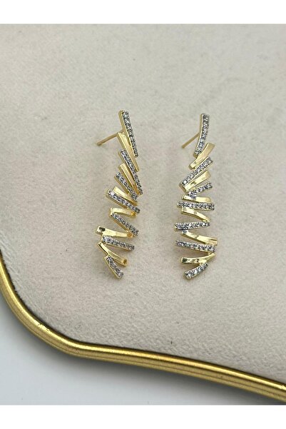 MyladyAccessoriess Zirkon Taş Detaylı Zik Zak Küpe (Çelik)