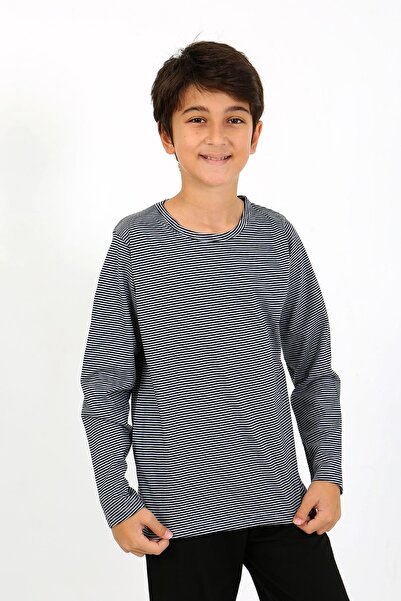 Akbeniz Boy Gray Combed Cotton Pajama Set - Long Sleeve 20438