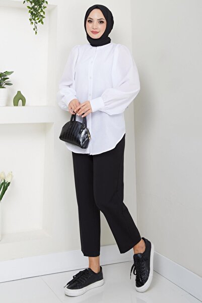 hafsamina Πουκάμισο με λευκό μπαλόνι μανίκι - HM2639