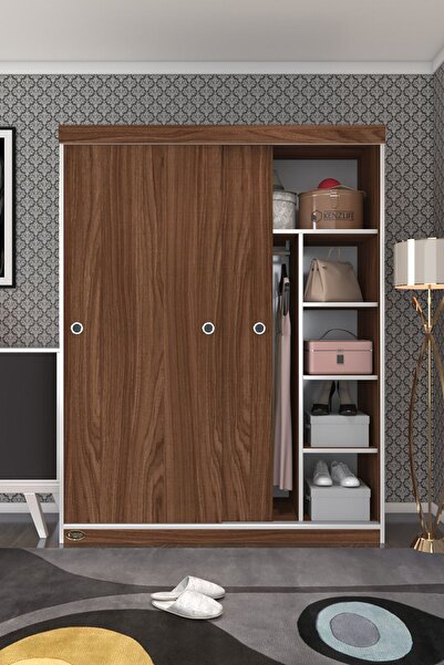 Kenzlife Gardırop Sürgülü Kapaklı Kapılı 140 Papatya Cvz Gardolap Dolap