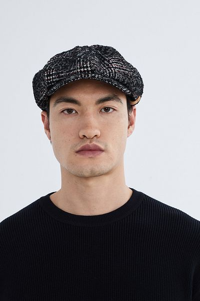 Nordbron Men's Black Checkered Thick Cap Hat with Label Detail Elastic Design Wool Soft Textured Bondez