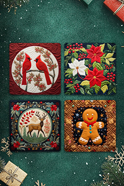 Pi Dekorasyon Yılbaşı Özel Set Ahşap Bardak Altlığı Seti 004