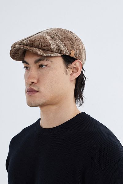 Nordbron Brown Plaid Patterned Men's Seasonal Soft Cap - Basic Model Nali