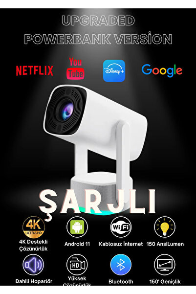 teknotrust Taşınabilir Powerbank Bataryalı Android Projeksiyon Cihazı Hd Ev Sinema Projektörü Şarjlı Yeni Seri