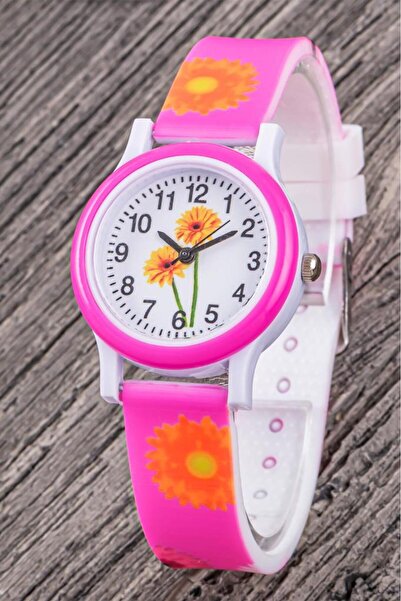 Saattino Çocuk Kol Saatleri Fuşya Renk Silikon Kordon Bileklik Analog Kız Çoc...