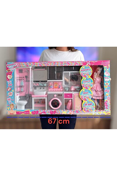FEN TOYS Banyo Lavabo Ütü Seti Çamaşır Mak. Et Bebekli Oyuncak Eğitici Set