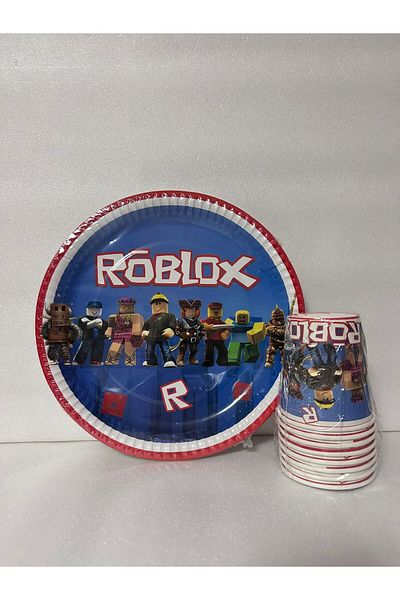 Cadde Süs Roblox Set of 8 Paper Plates and Cups