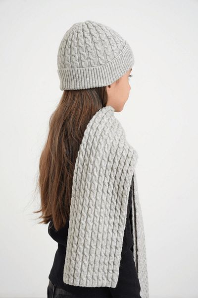CHUBA Soft Button Knitwear Hair Knitting and Beanie Set for Kids Ages 7-9 and 10-12 - Gray Chkıds103