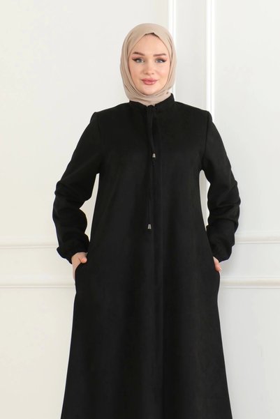 Genel Markalar SÜET Kumaş SALAŞ KESİM Ferace / Siyah - F0504