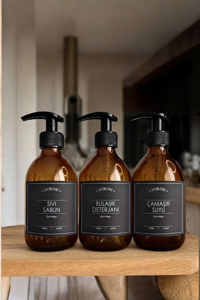 GO BLOBS Set of 3 300ml Black Labeled Amber Bottle Liquid Soap & Dishwashing Liquid & Bleach