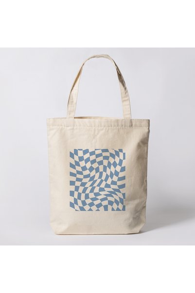riyaz Blue Geometric Patterned Cloth Bag - Original Design, 35X40 cm