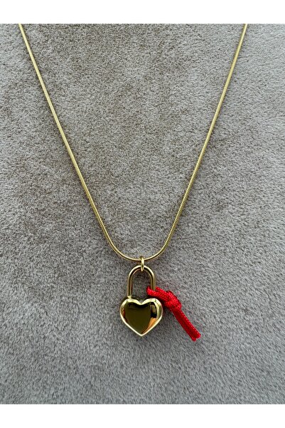 simplicist Kırmızı İp Detaylı Aşk Temalı Kalp Çelik Kolye