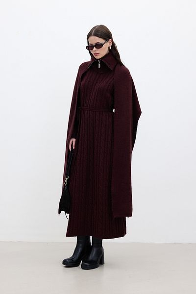 Manuka Rochie tricotată Burgundy - Design împletit cu păr