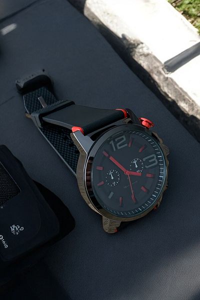 Louis Genessio Steel Case/Silicone Cord Red Sports Men's Wristwatch