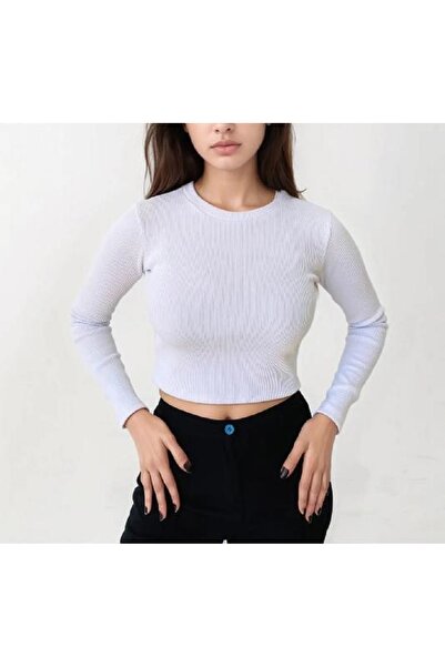 Lorya Giyim 3'lü paket %100 Pamuklu Fitilli Kaşkorse Uzun Kollu Crop Bluz