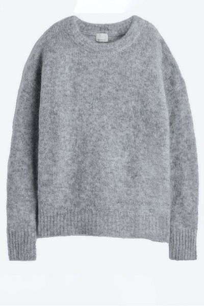 Ritnice Pulover de damă Homy Soft Crew Gât gri oversize tricotaj