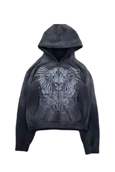 Köstebek Gothic Skull Wings Head Kurukafa Kapüşonlu