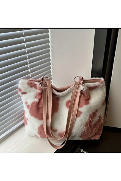 ALİVİONS Peluş Tek Omuz Çanta, Büyük Kapasite, Fonksiyonel İnek Desenli, Kadı...