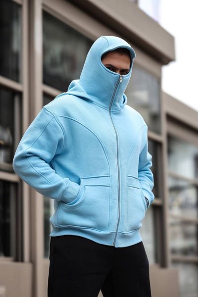 YKA Hanorac unisex cu glugă în stil Ninja cu fermoar complet – cu mască și design foarte confortabil