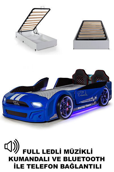 Ferramini Bazalı Arabalı Yatak Kapıları Açılan Mustang Full Ledli Kumandalı ve Müzikli