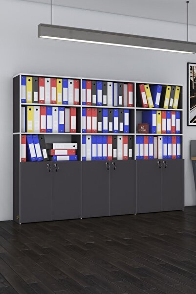 Kenzlife Klasör Dolabı Kilitli Kutalmış Gri 175*240*30 Klasörlük Kitaplık Ofi...