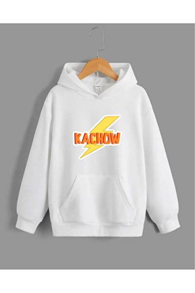 Bravebell Bela majica sa kapuljačom i printom munje Kachow, unisex, velika ve...
