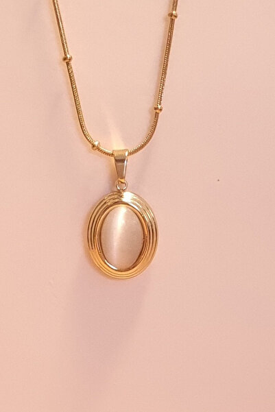 ayışığı Oval Steel Necklace with Stone