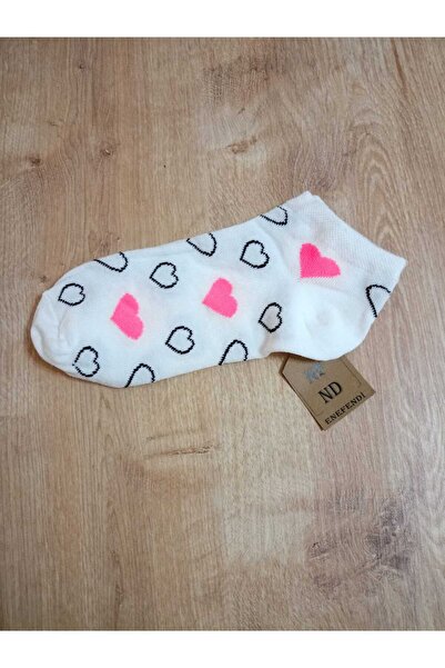 ENEFENDİ Бели памучни чорапи с сърцевиден мотив - Kisakonç 36-40