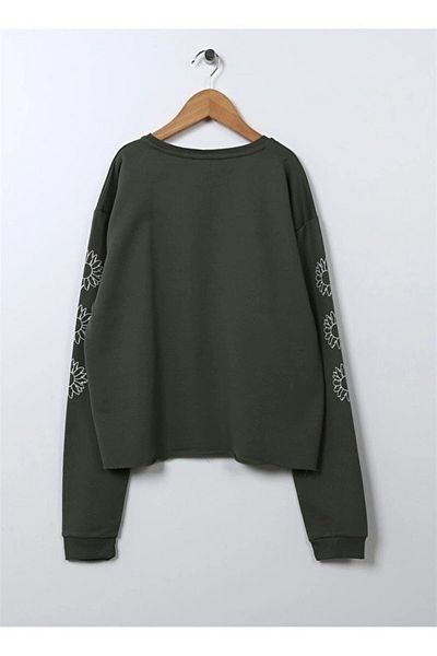 Kübra Tekstil Girl's Floral Printed Crop Sweatshirt - Cotton Body, Sweat