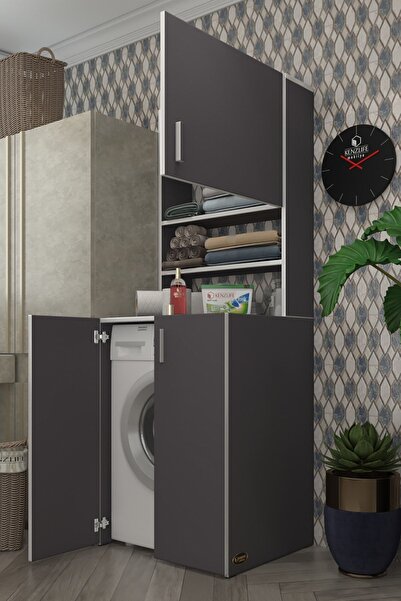 Kenzlife Çamaşır Makinesi Dolabı Kasparov Gri 180*066*55-20 Banyo Kapaklı Ark...