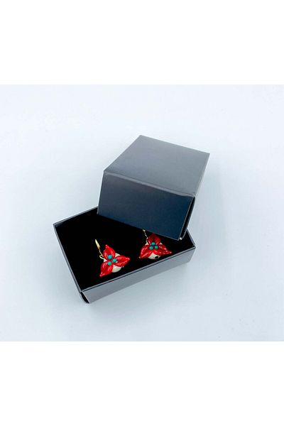 Polonezköy Cam Sanat Merkezi Cocina Flower Earrings - Christmas Flower Glass Beads Earrings |   New Year's Lucky Earring - Red
